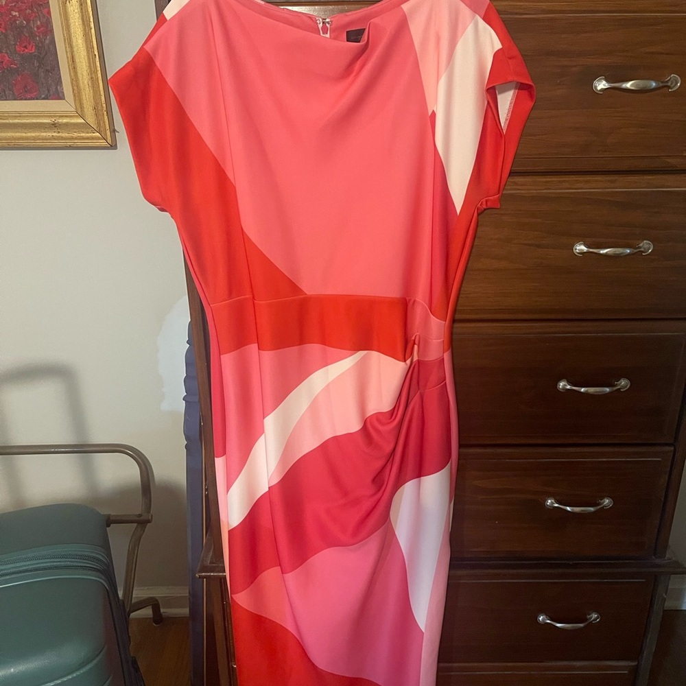 Donna Karan Pink and Red Abstract Midi Dress
